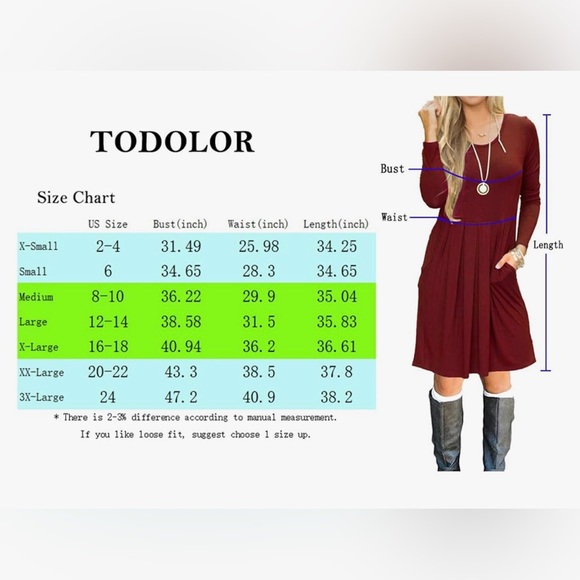 Women’s Todolor Women’s Pleated Spring/Summer/Fall Dress Size XL Color Navy - Picture 4 of 8